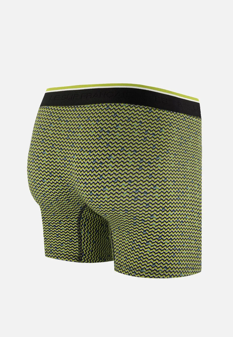 Boxer long à motif chevron jaune anis en coton - Michel Chevron Jaune Anis