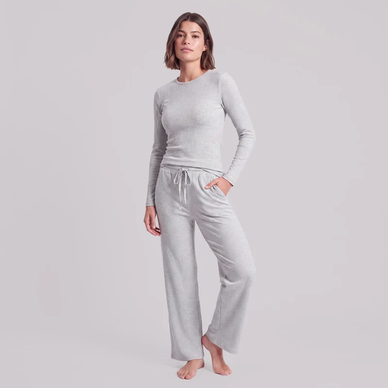 Loungehose Damen Rippstruktur | Hellgrau Meliert
