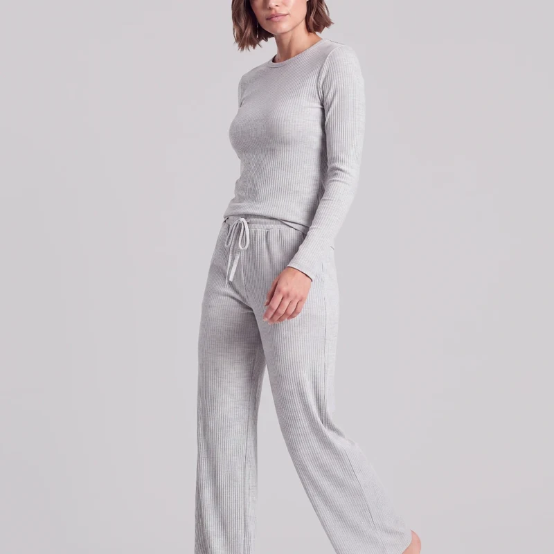 Loungehose Damen Rippstruktur | Hellgrau Meliert