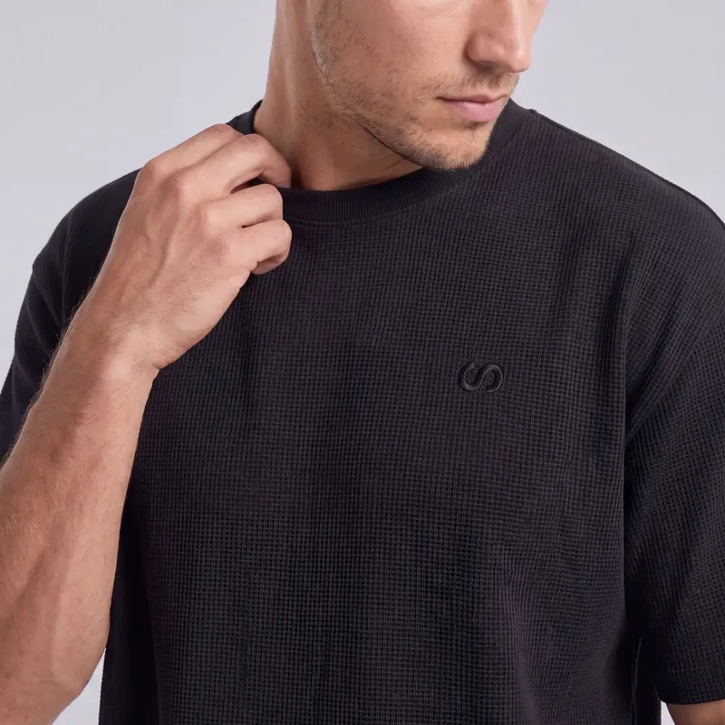 Schlafanzug Set Waffle Herren kurz | Schwarz