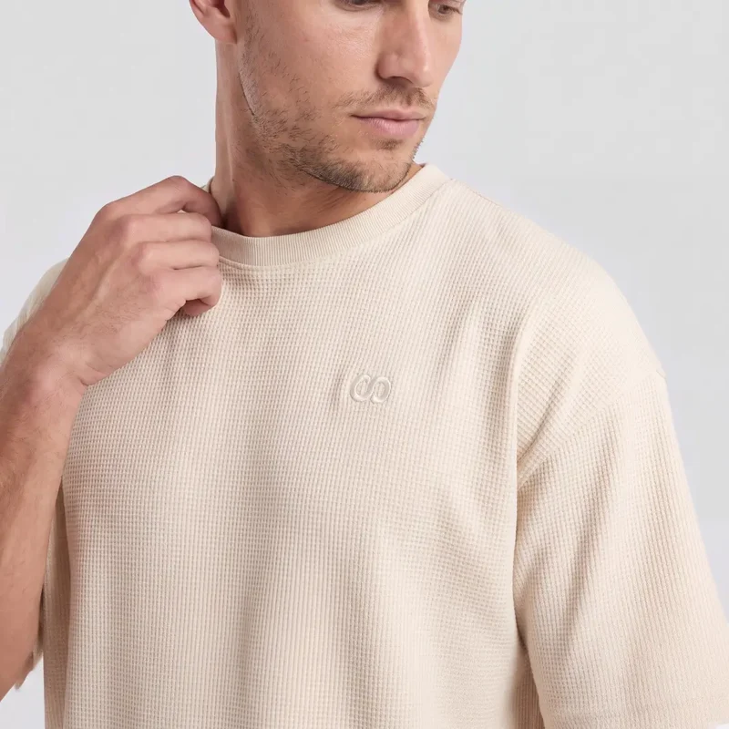 Schlafanzug Set Waffle Herren kurz | Beige
