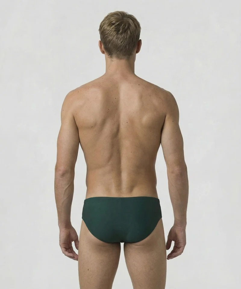 Swim Briefs w. Placed Vertical Thin Stripes: Court Green
