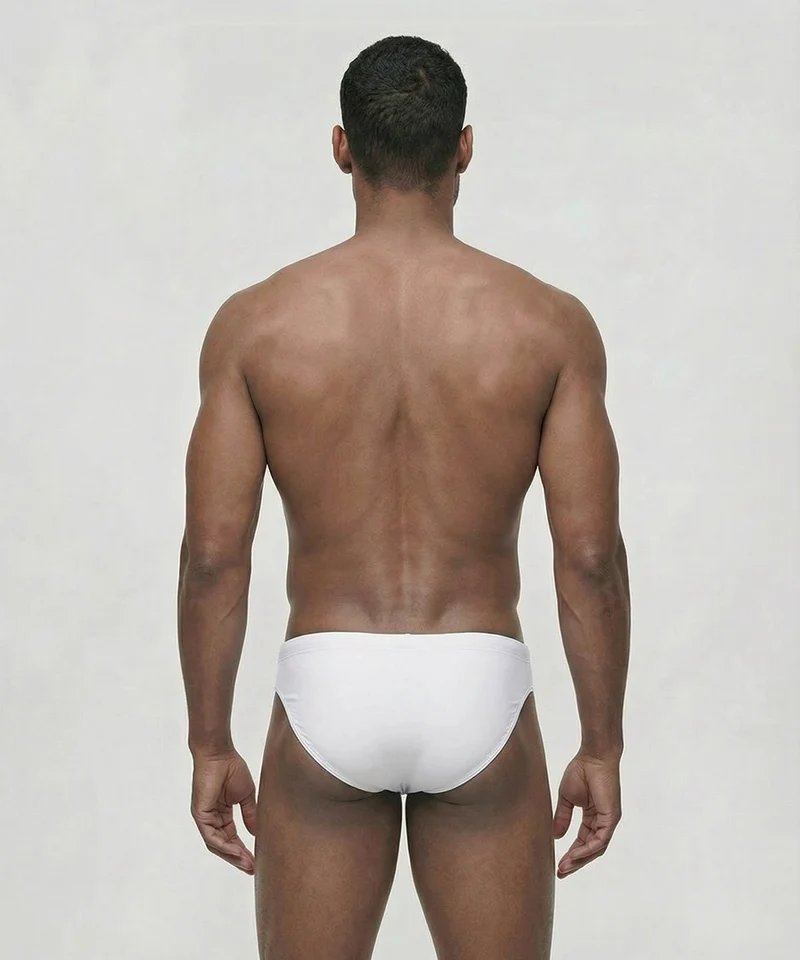 Swim Briefs w. Placed Vertical Thin Stripes: White