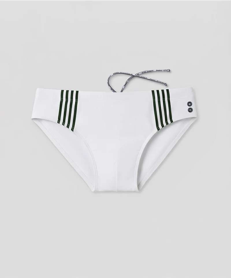 Swim Briefs w. Placed Vertical Thin Stripes: White