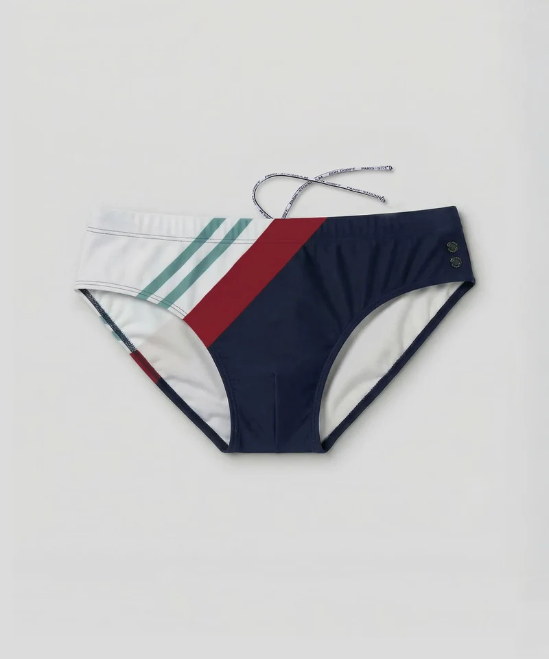 Swim Briefs w. Diagonal Irregular Stripes: Navy