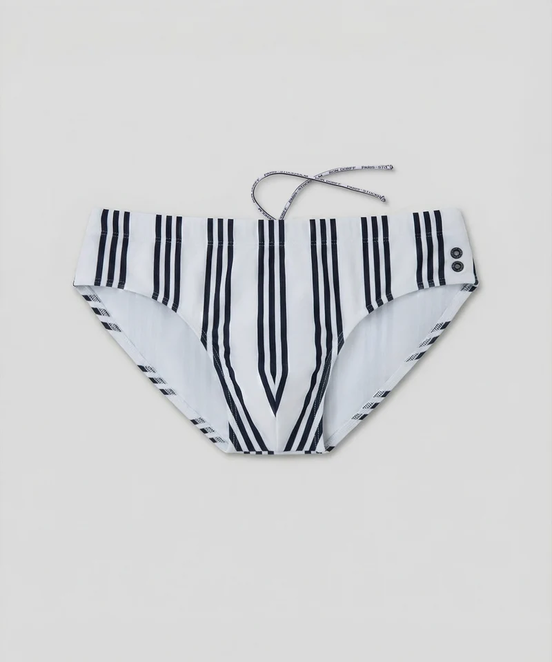 Swim Briefs w. Vertical Thin Stripes: White