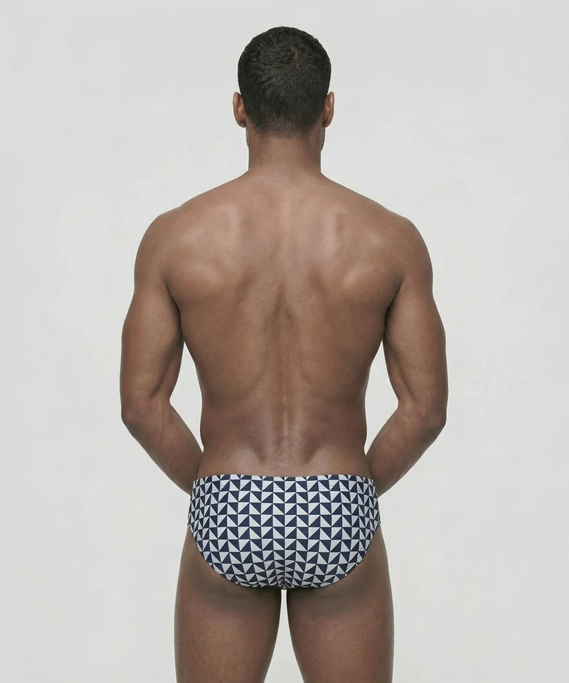 Swim Briefs w. Geometric Pattern: Navy