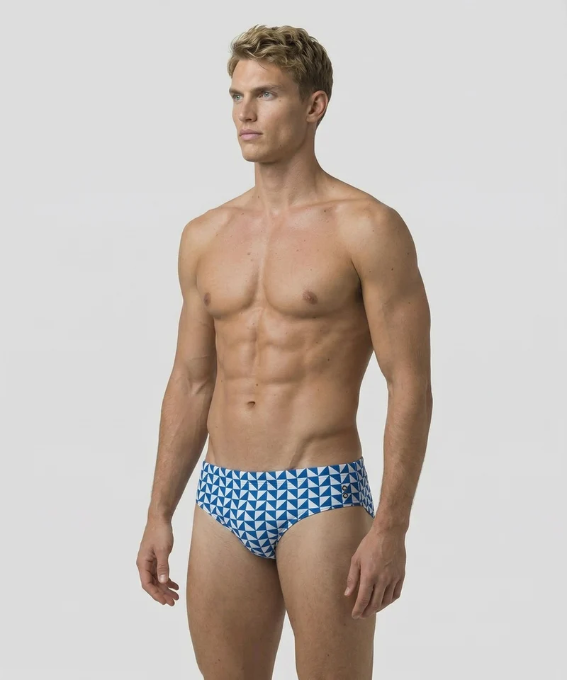 Swim Briefs w. Geometric Pattern: Bleu