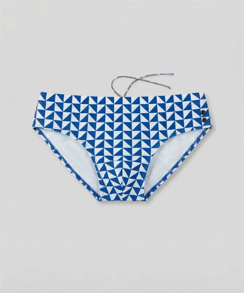 Swim Briefs w. Geometric Pattern: Bleu