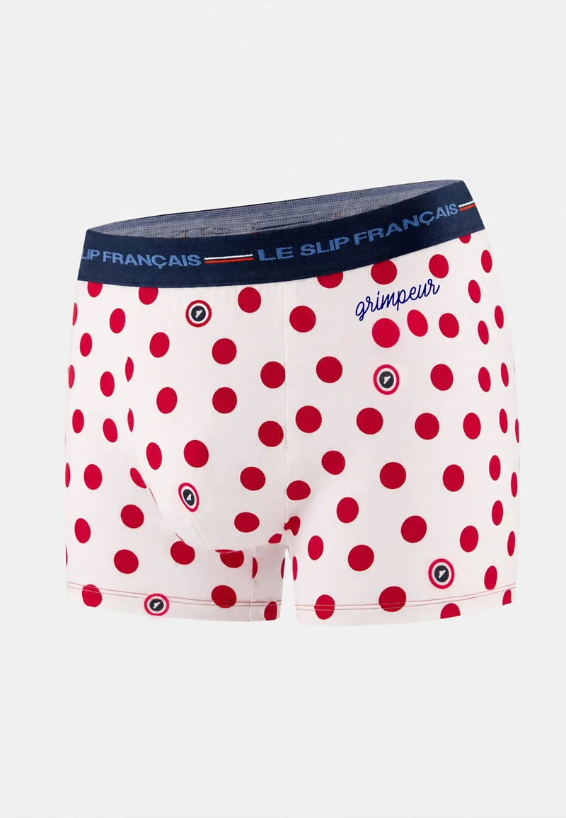 Boxer Blanc à pois rouges en coton - Redoutable Blanc À Pois Rouges Imprimé Grimpeur