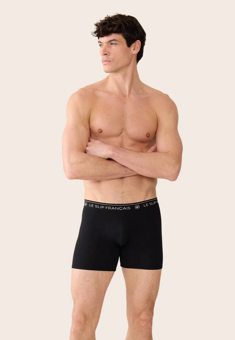 Lot de 3 boxers longs en coton - Boxers Longs Noir
