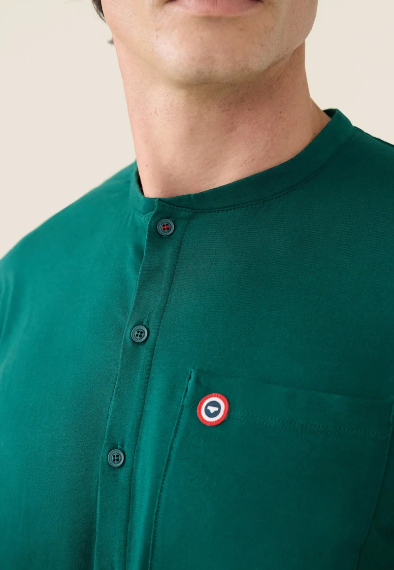 Ensemble pyjama haut et pantalon vert en coton - Pyjama Hugo Haut Manches Longues Et Bas Long Uni Vert