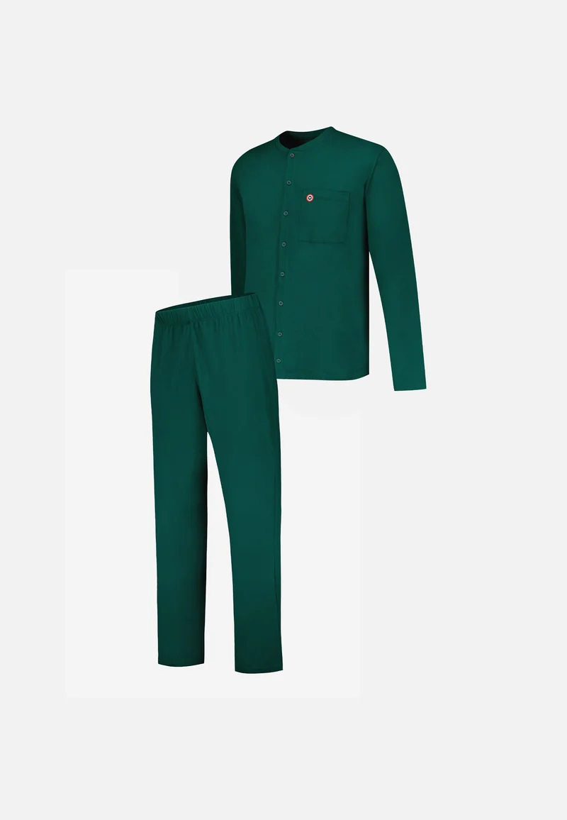 Ensemble pyjama haut et pantalon vert en coton - Pyjama Hugo Haut Manches Longues Et Bas Long Uni Vert