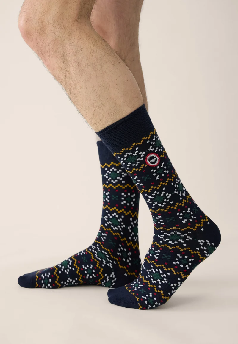 Chaussettes mi-hautes vert sapin flocon fantaisie - Lucas Flocon Vert Sapin