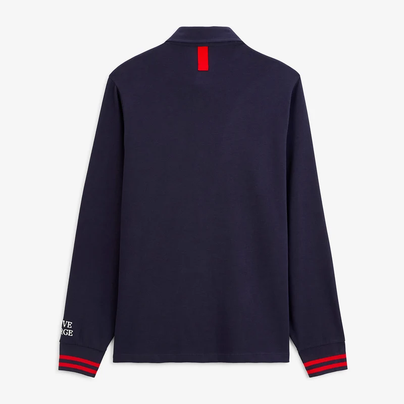 Polo rugby manches longues badge bouclette coton bleu marine foncé
