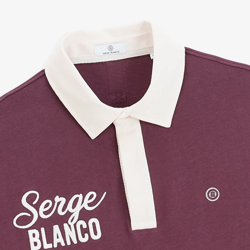 Polo rugby manches longues brodé coton rouge SERGE BLANCO