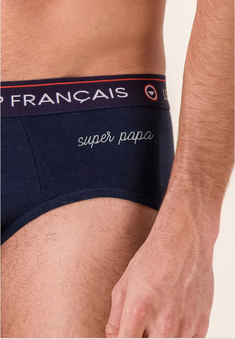 Slip bleu marine en coton - Intrépide Marine Brodé Super Papa