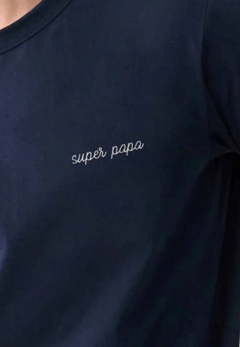 T-shirt homme bleu marine à manches courtes en coton - Formidable Marine Brodé Super Papa