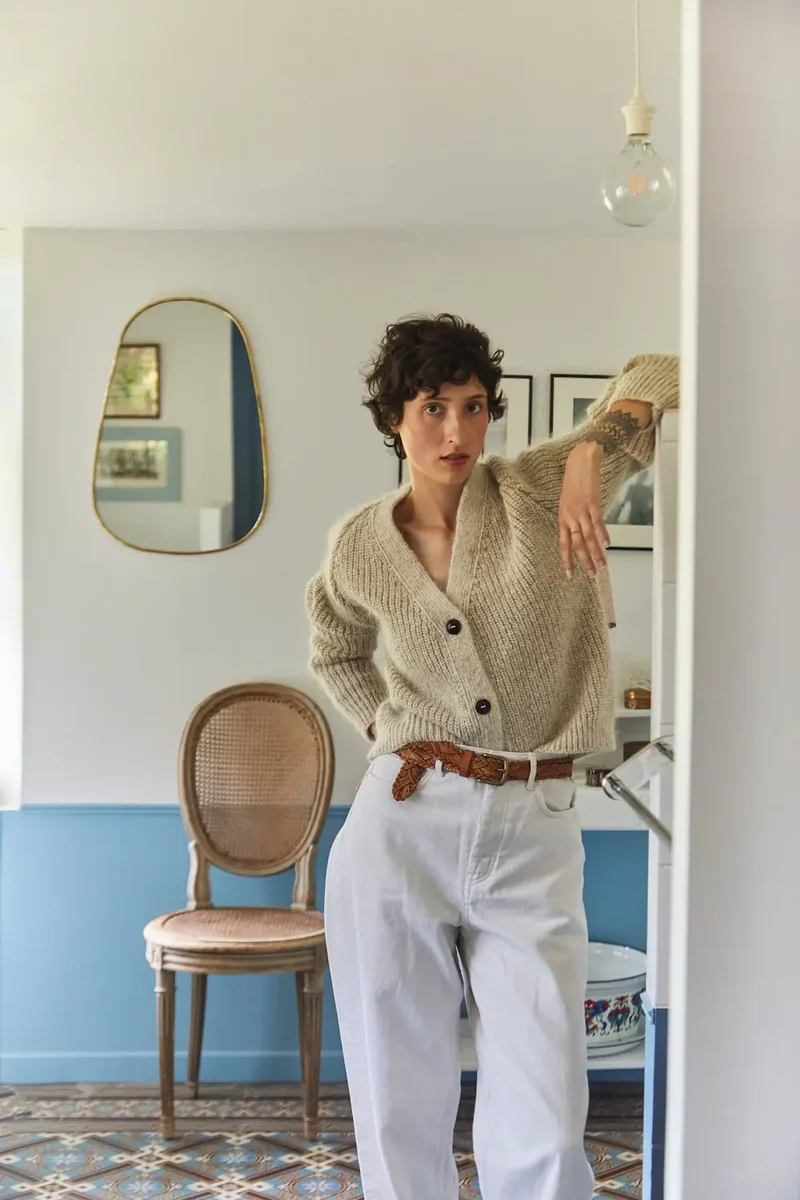 ANNA V-Neck Cardigan in Merino-Mohair Wool - Beige