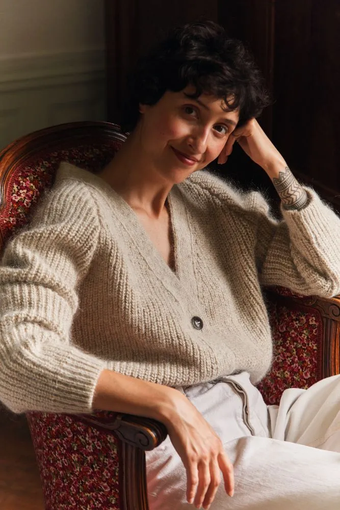 ANNA V-Neck Cardigan in Merino-Mohair Wool - Beige