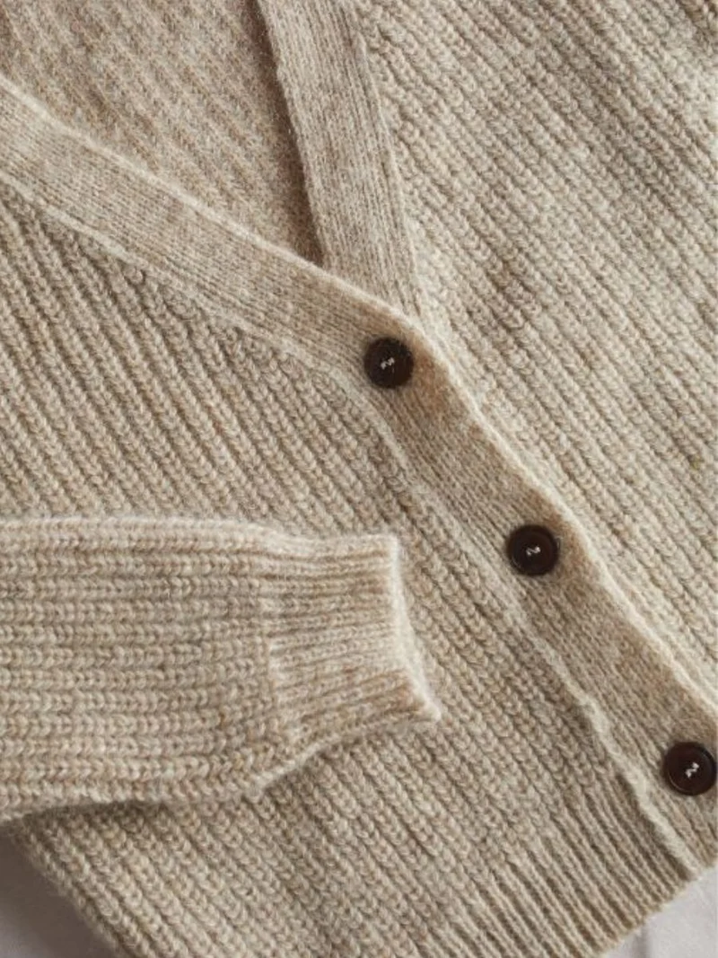 ANNA V-Neck Cardigan in Merino-Mohair Wool - Beige