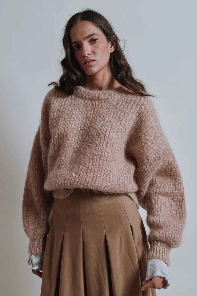 LUCIE Batwing Sweater in Mohair Wool - Light Pink