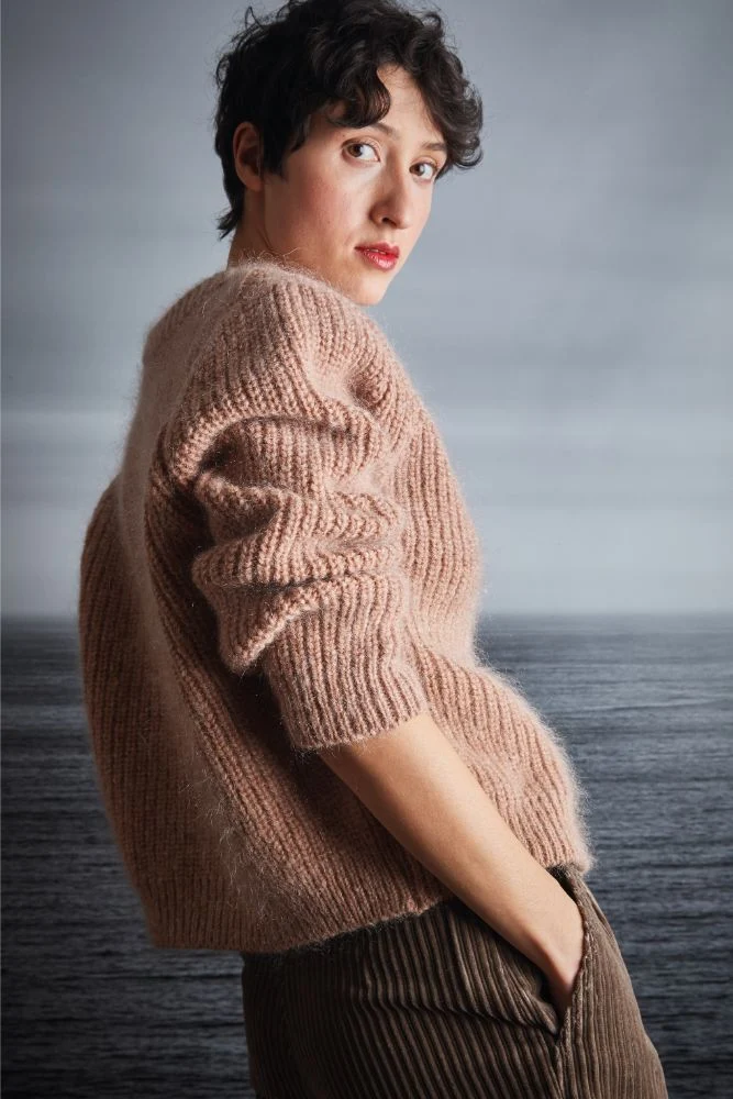 CHARLOTTE Round-Neck Cardigan in Merino-Mohair Wool - Light Pink