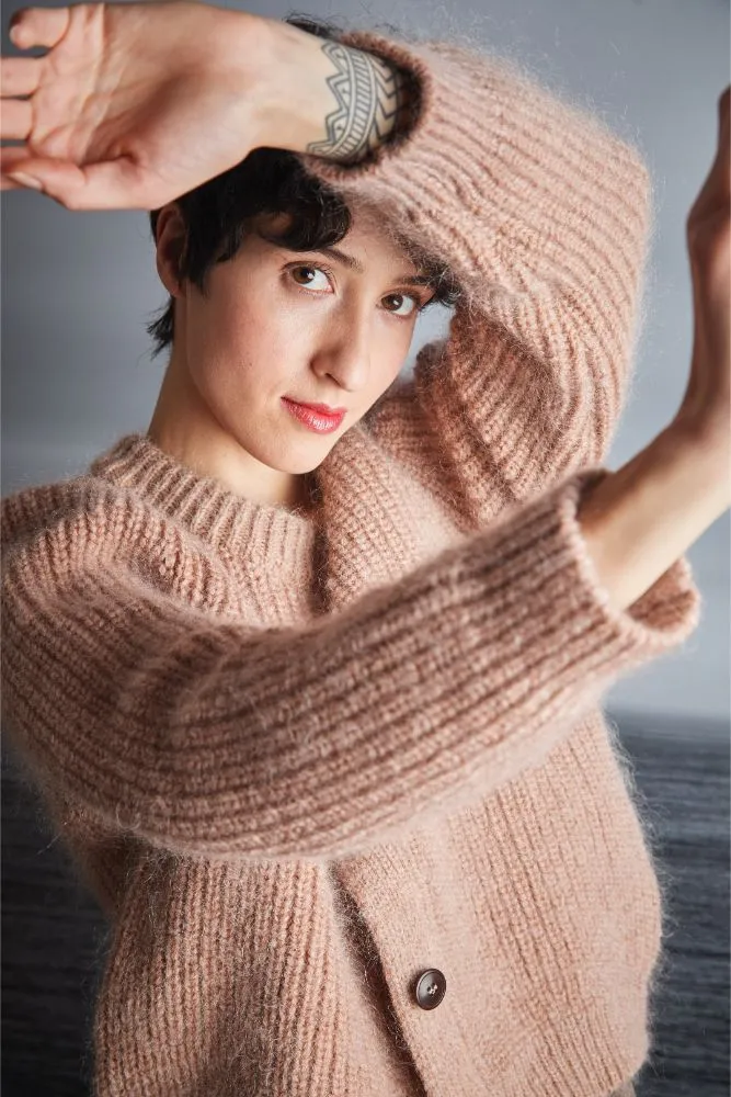 CHARLOTTE Round-Neck Cardigan in Merino-Mohair Wool - Light Pink