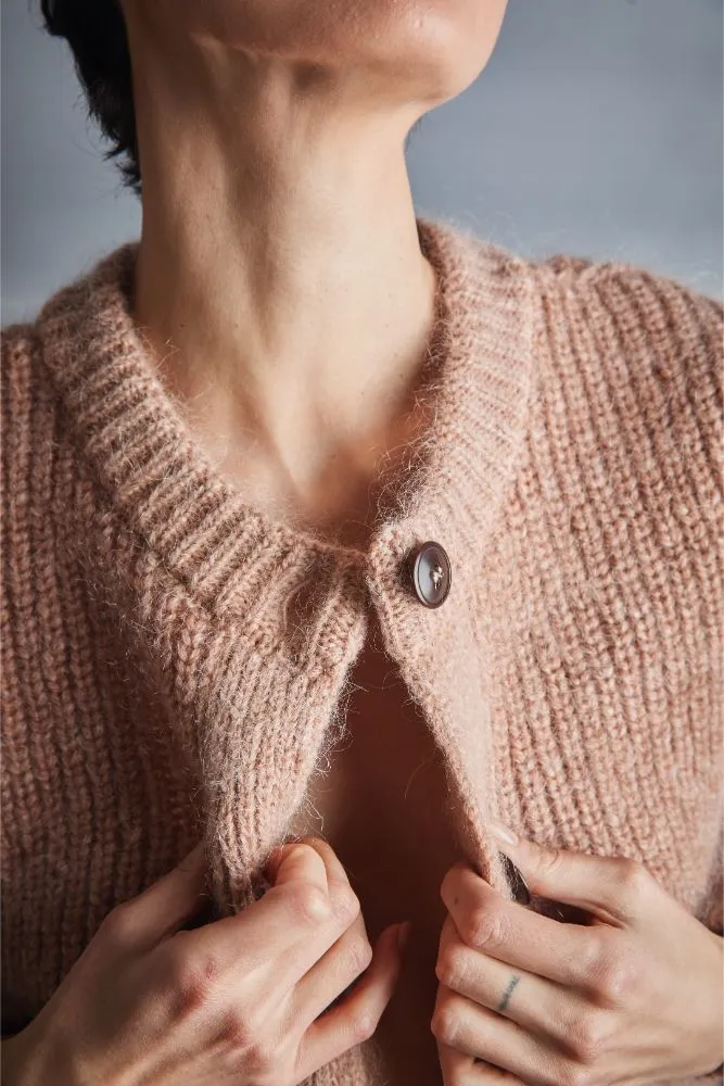 CHARLOTTE Round-Neck Cardigan in Merino-Mohair Wool - Light Pink