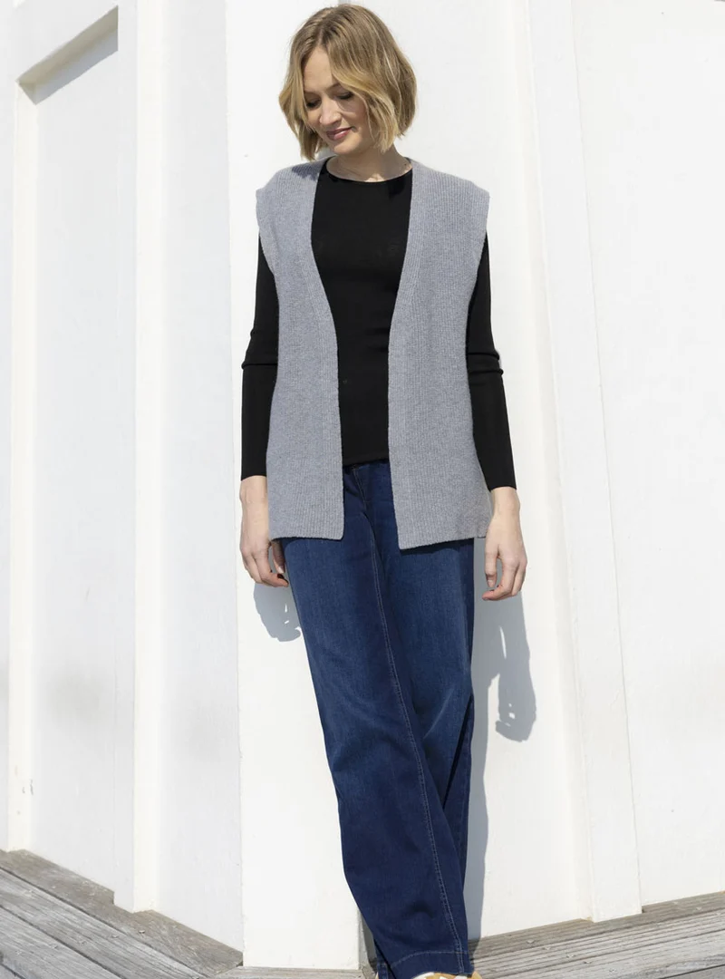 Gilet sans manches femme en laine merinos gris douceur