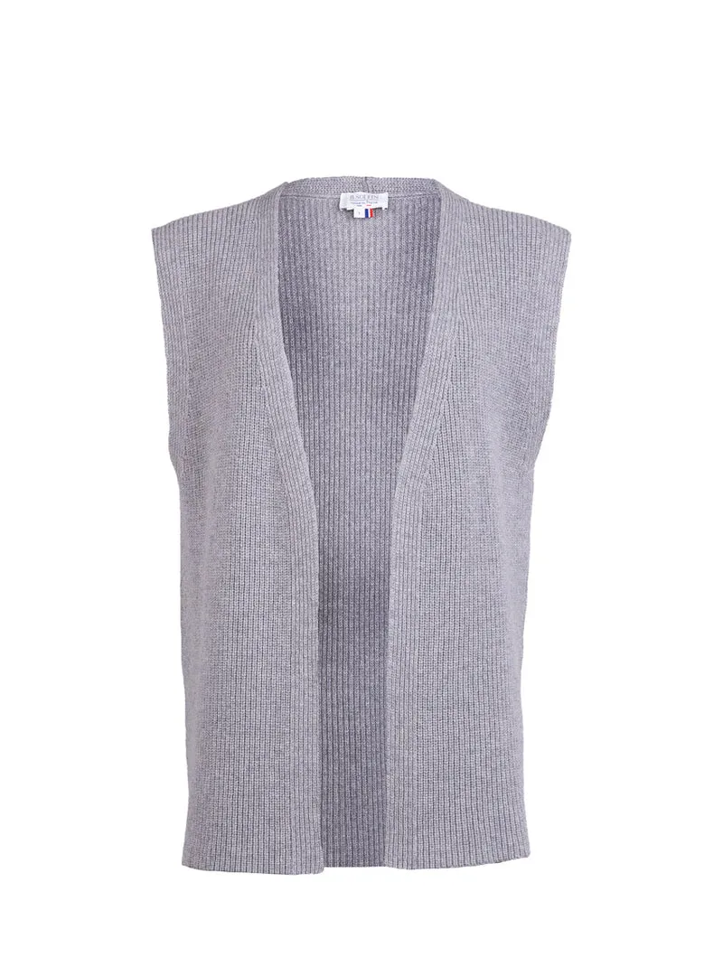 Gilet sans manches femme en laine merinos gris douceur