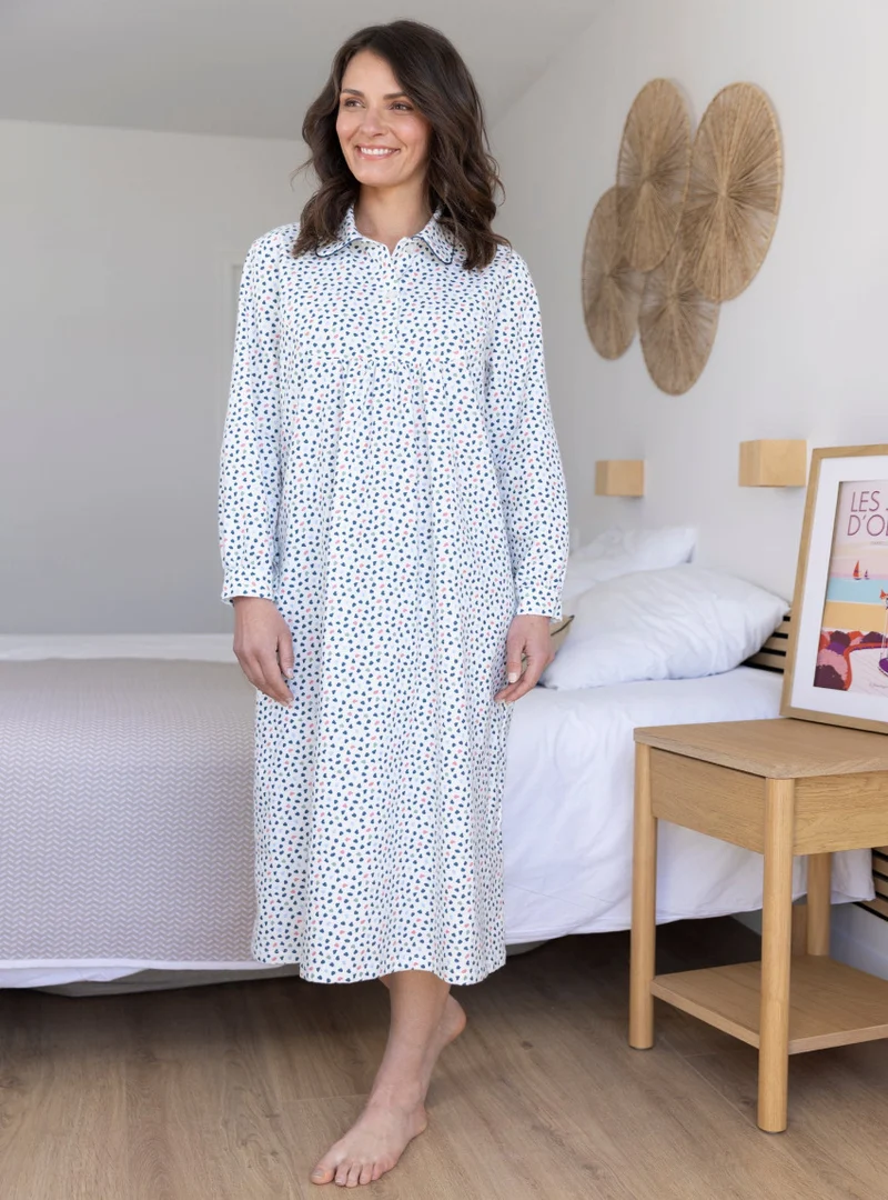 Chemise de nuit femme coton pois bleus