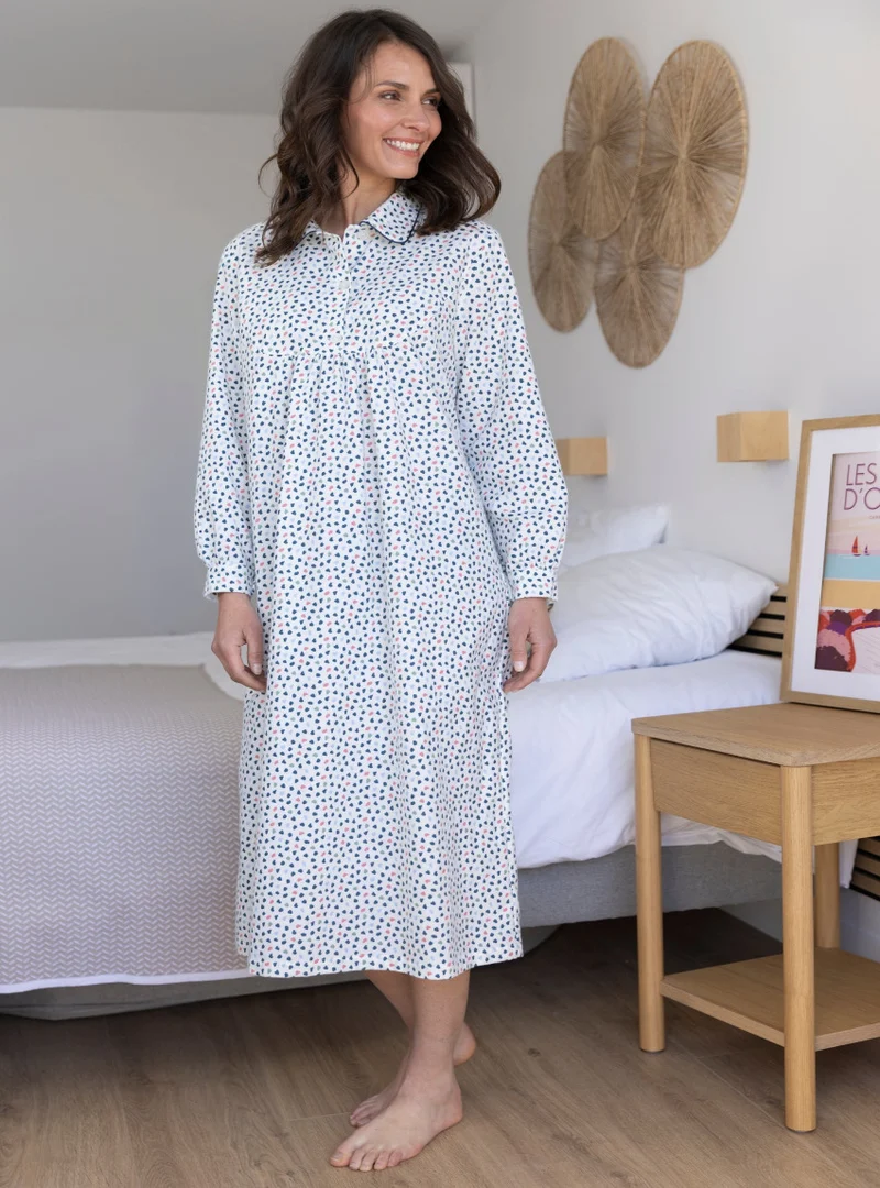 Chemise de nuit femme coton pois bleus