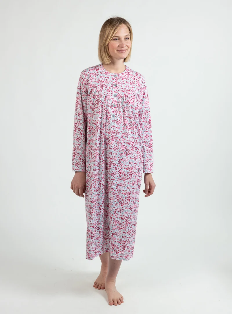Chemise de nuit femme en coton rose rouge