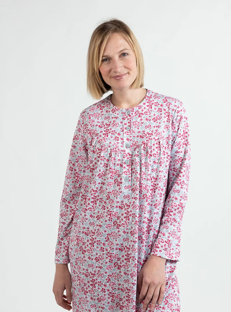 Chemise de nuit femme en coton rose rouge