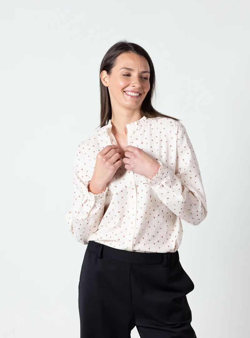 Chemisier femme en cotn bio carreaux beige