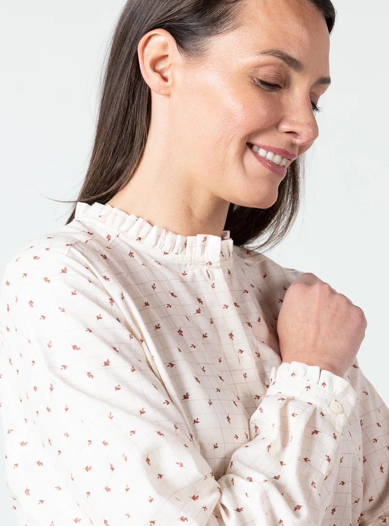 Chemisier femme en cotn bio carreaux beige
