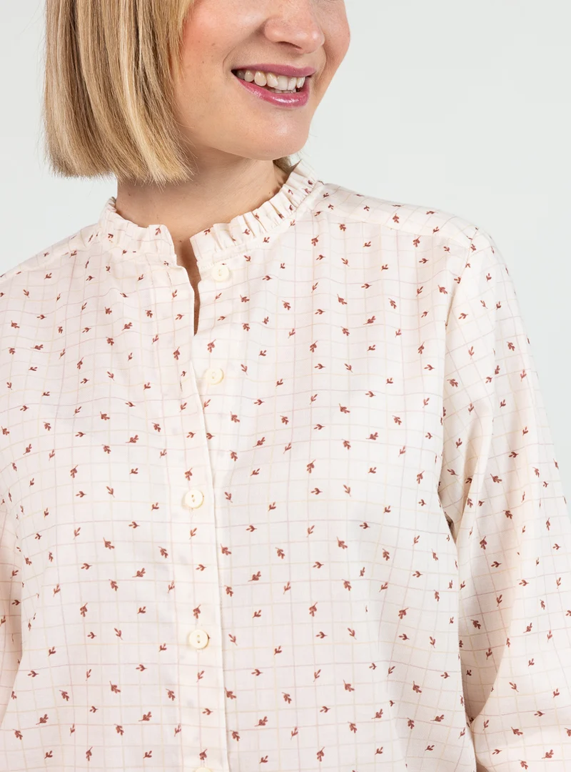 Chemisier femme en cotn bio carreaux beige
