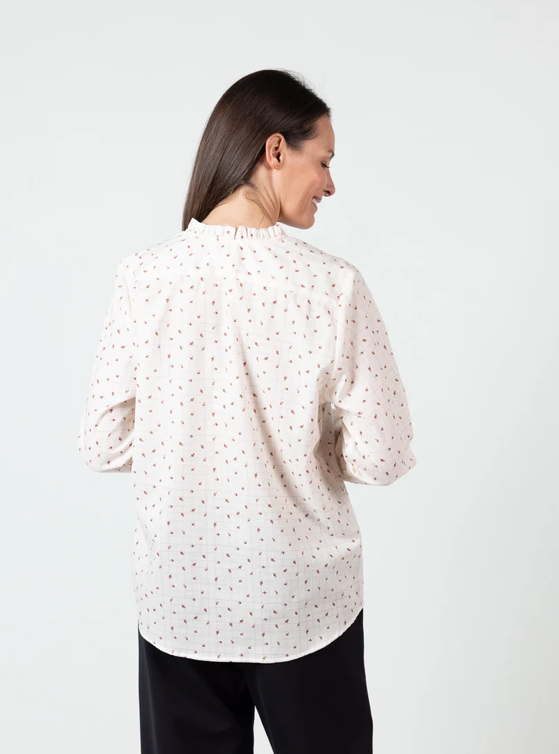 Chemisier femme en cotn bio carreaux beige