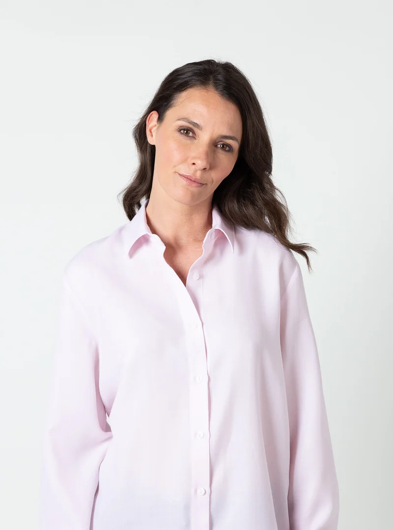 Chemisier femme en laine rose pastel