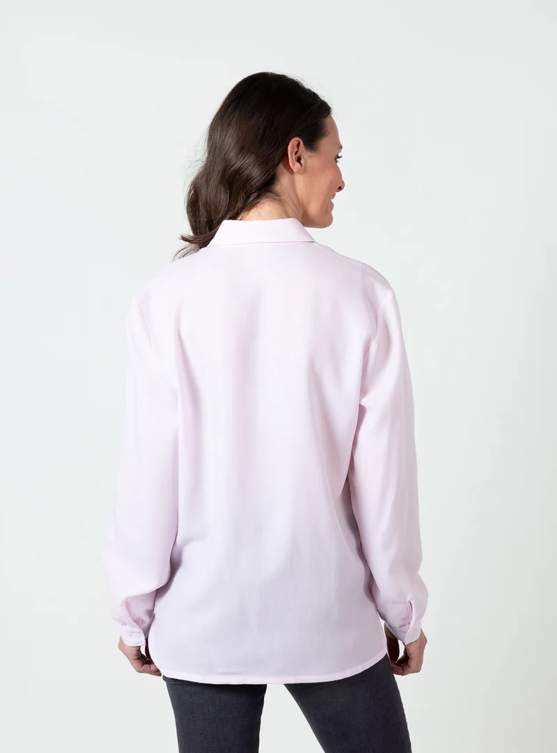 Chemisier femme en laine rose pastel