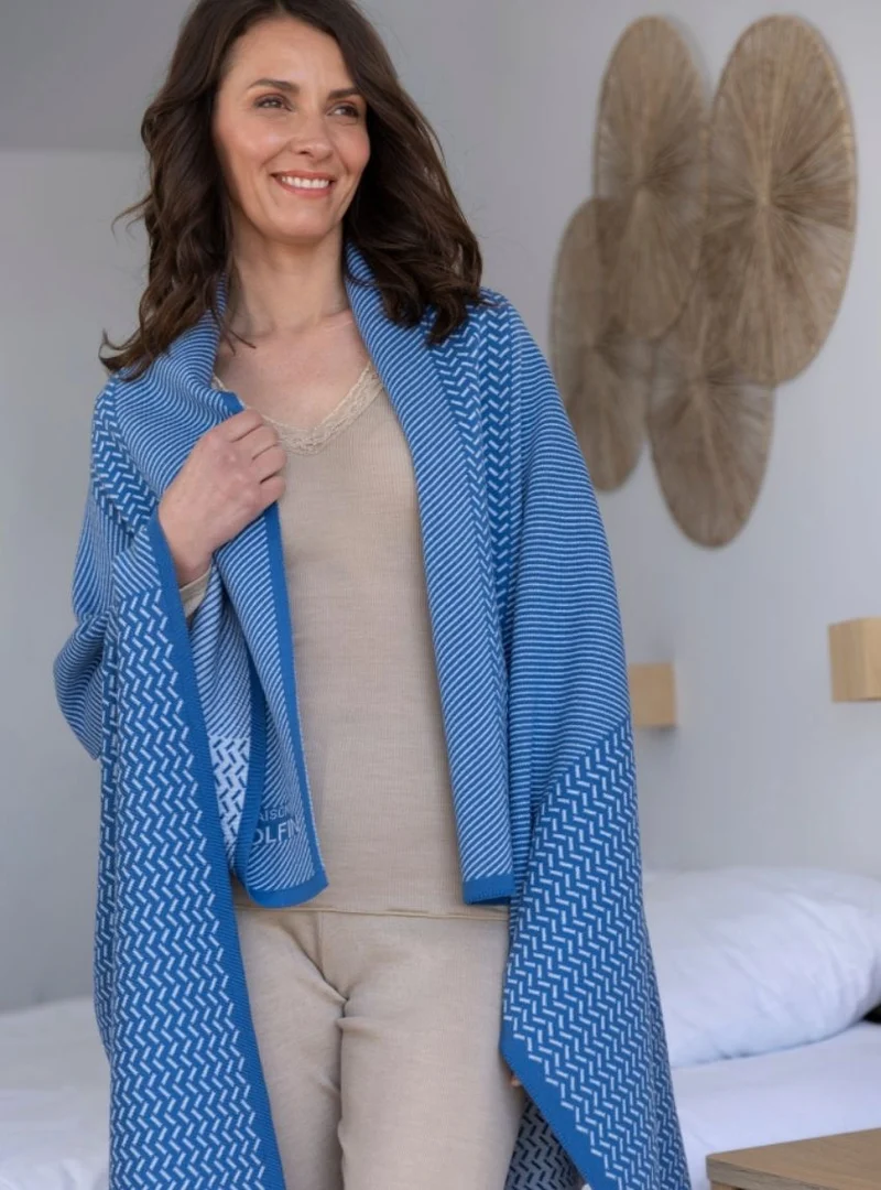 Grand plaid laine mérinos bleu océan