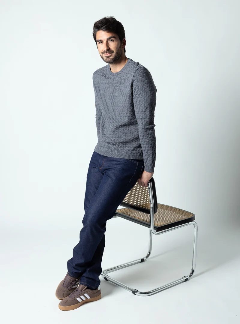 Pull homme effet damier gris minerais