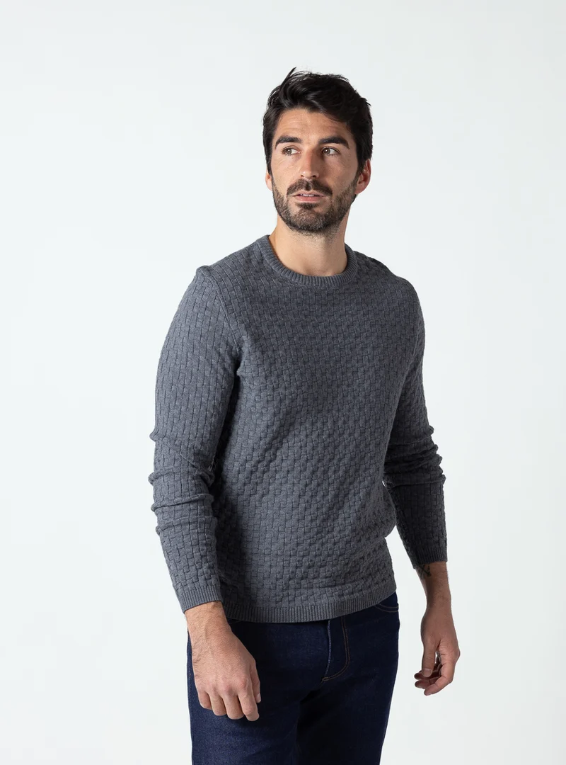 Pull homme effet damier gris minerais