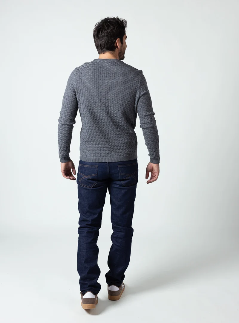 Pull homme effet damier gris minerais