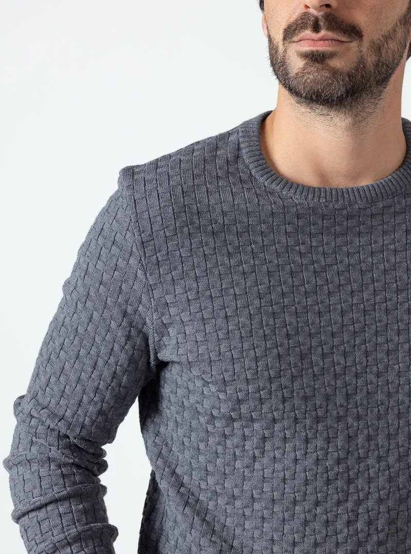 Pull homme effet damier gris minerais