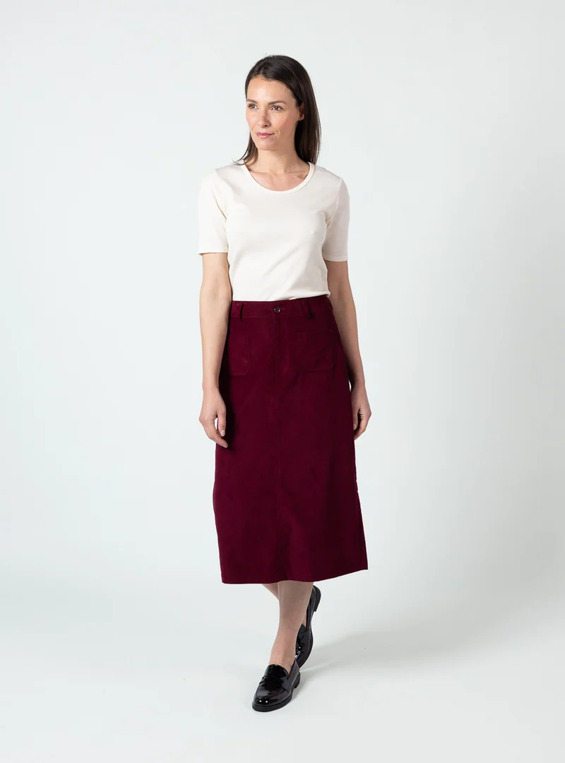 Jupe droite femme en velours rouge bourgogne