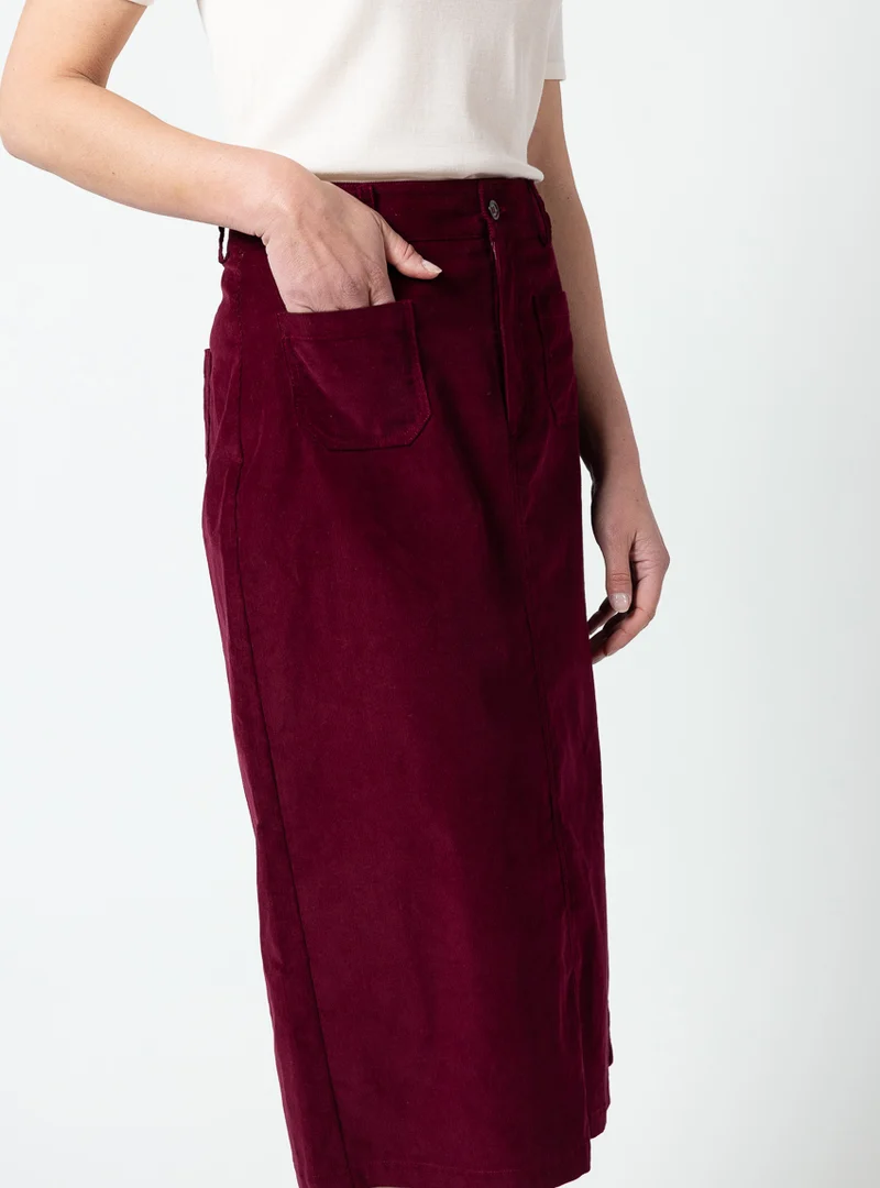 Jupe droite femme en velours rouge bourgogne