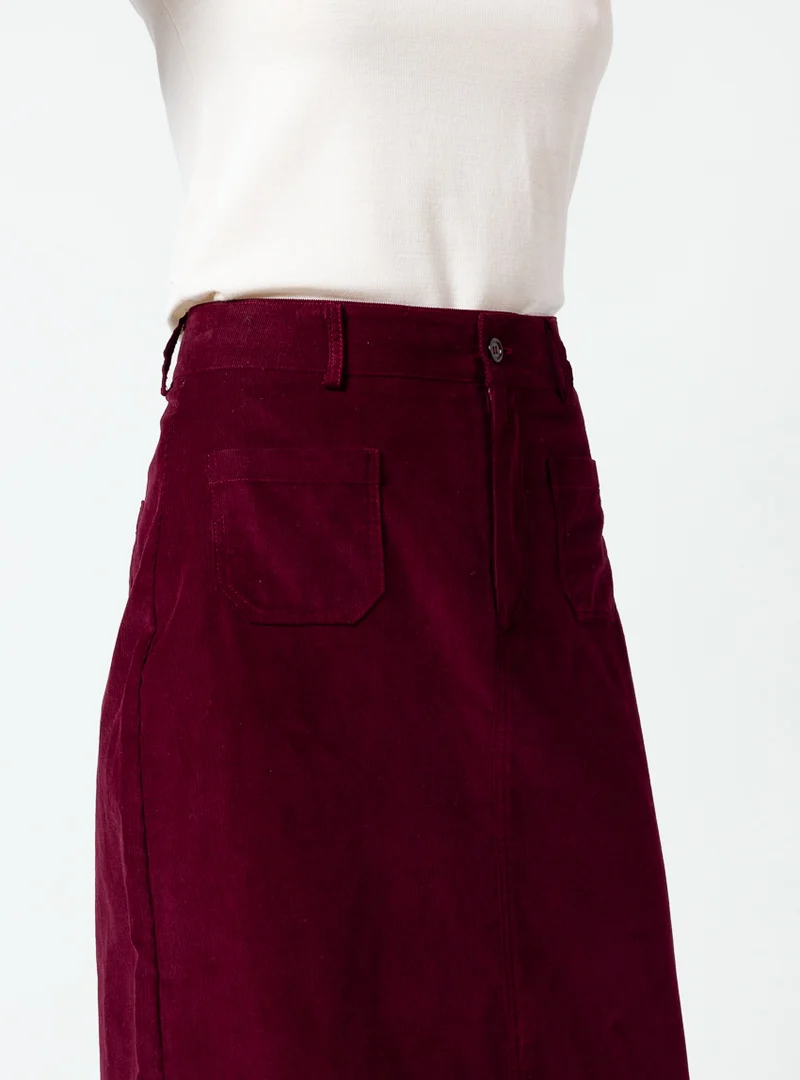 Jupe droite femme en velours rouge bourgogne
