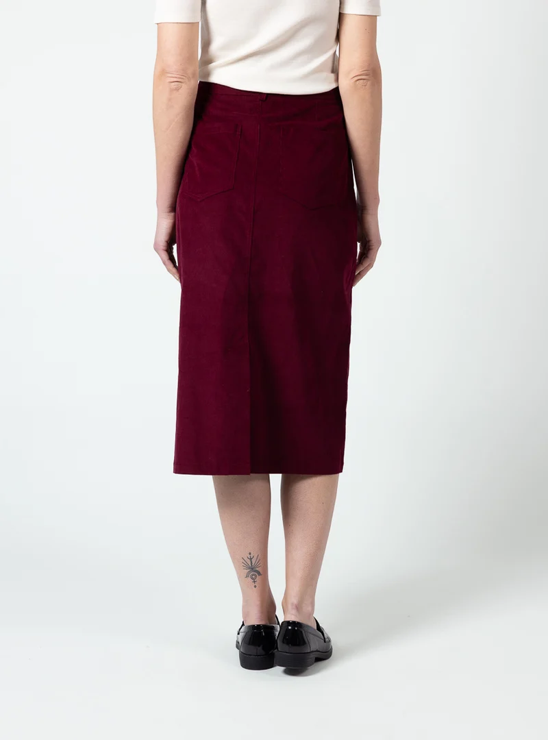 Jupe droite femme en velours rouge bourgogne